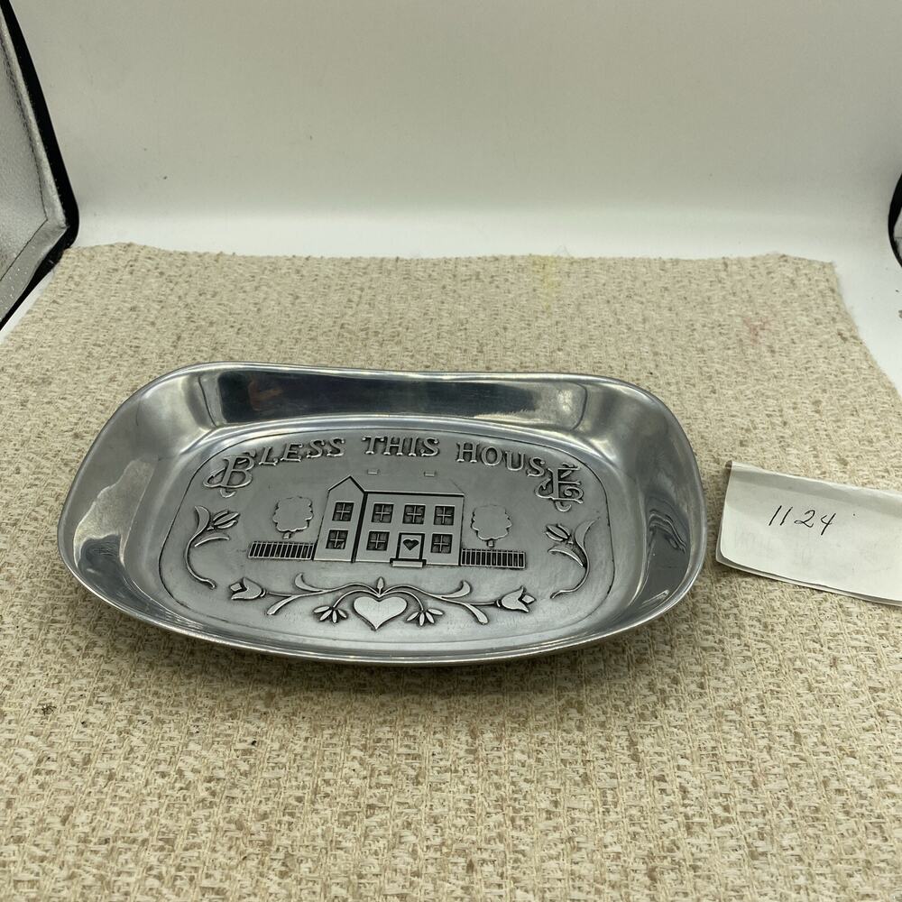 VTG Wilton Armetale āBless This Houseā Pewter Serving Bread Tray Made in USA
